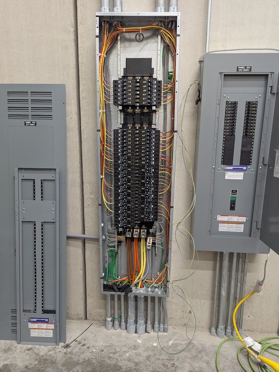 Commercial 277/480V and 120/208V panelboards with conduit stubs