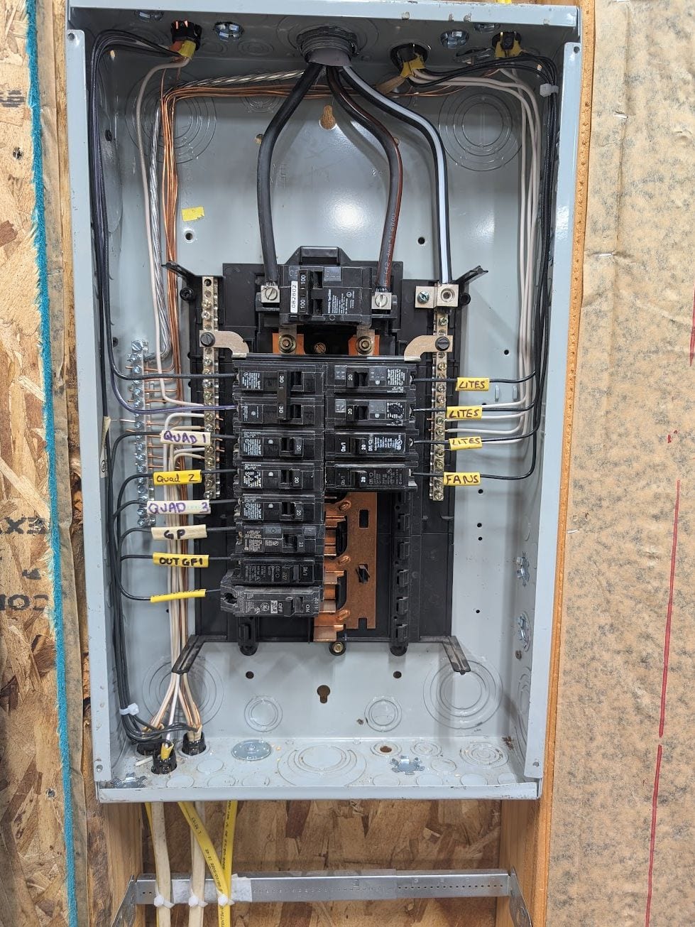 Newly installed electrical panel with neatly dressed and labeled circuits